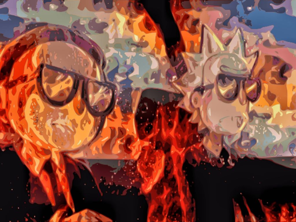 A Fiery Version of the Rick and Morty wallpaper
