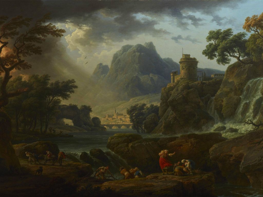 A Mountain Landscape With an Approaching Storm by Claude Joseph Vernet wallpaper