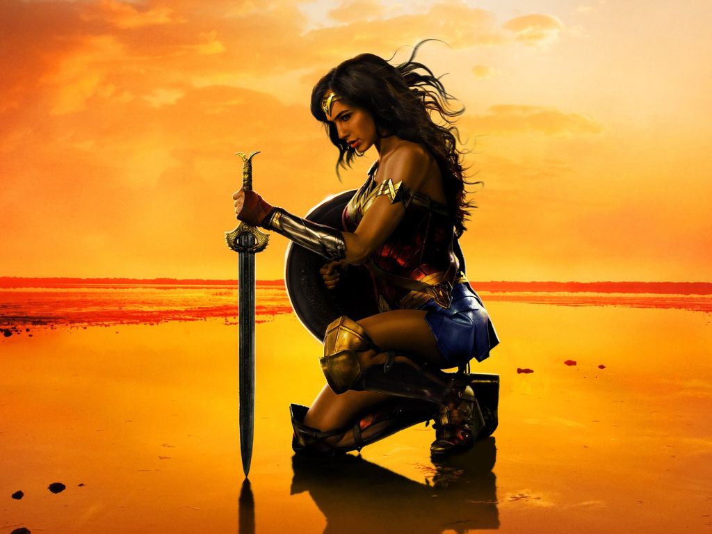 A Wonder Woman Alone at Beach wallpaper