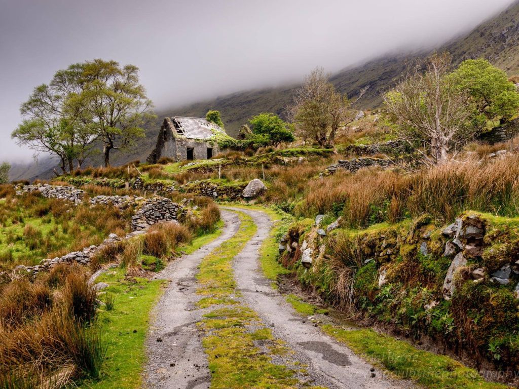 Abandoned Cottage in the Black Valley of Ireland wallpaper