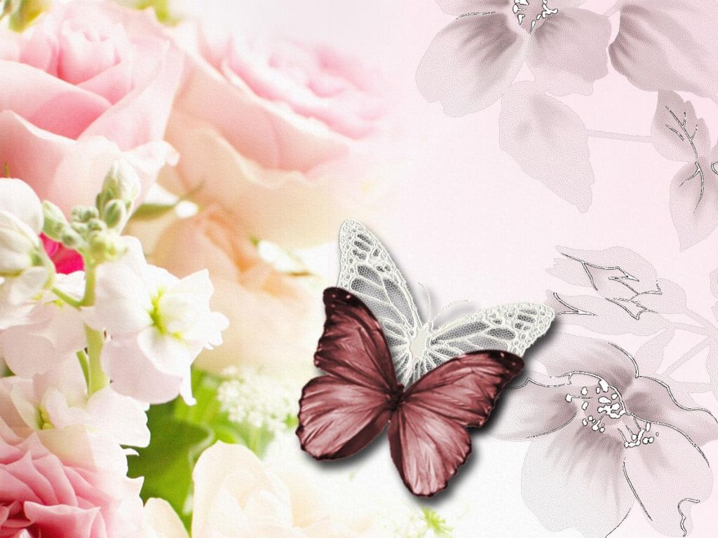 Abstraction Floral Abstract Butterflies Flowers Lace Roses wallpaper