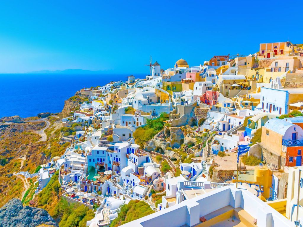 Aegean Sea Santorini Island Greece Capitals Fira I Oya Place Of One Of The Largest Volcanic Eruptions In The World wallpaper