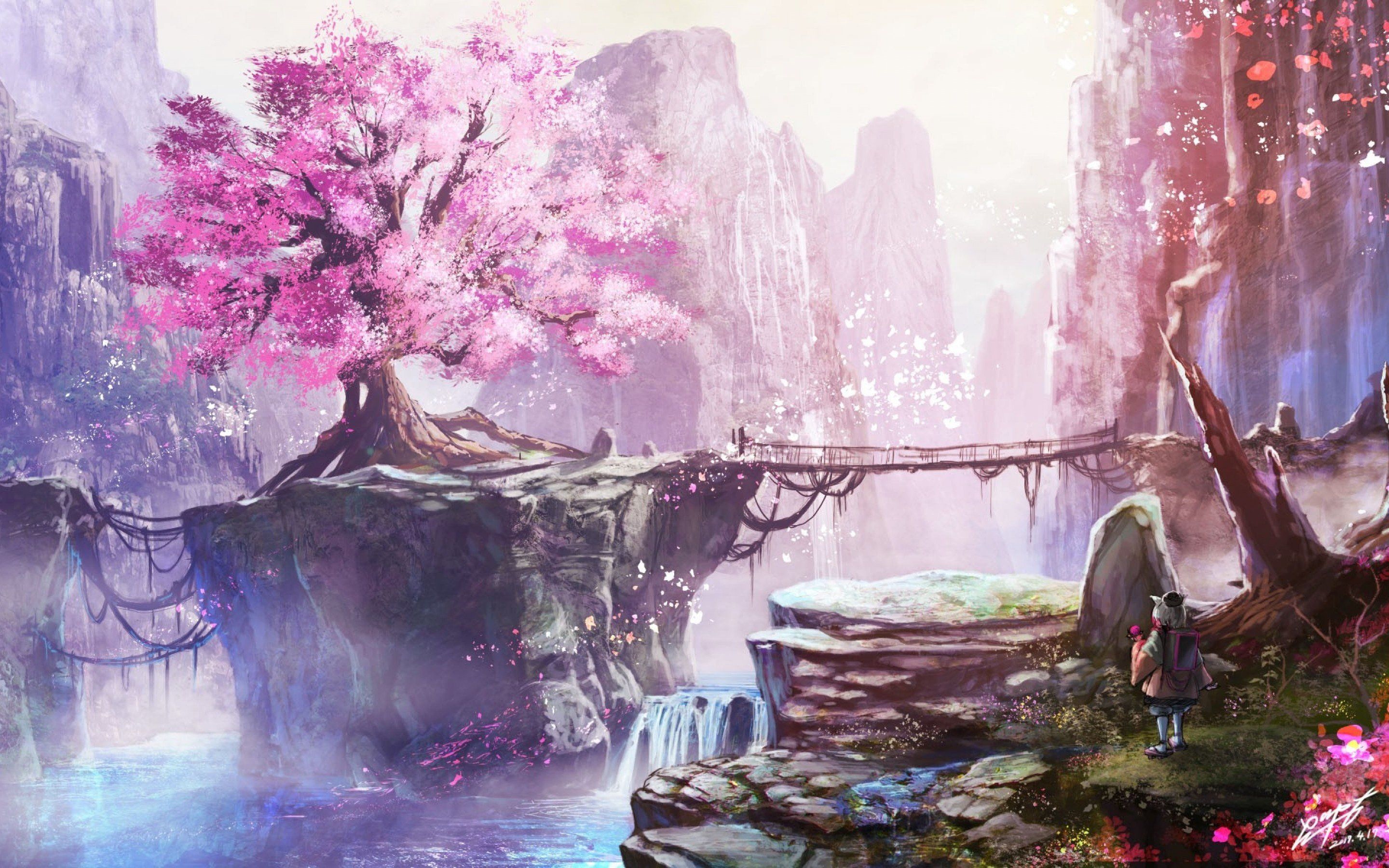 Anime Cherry Blossom Tree wallpaper in 2880x1800 resolution