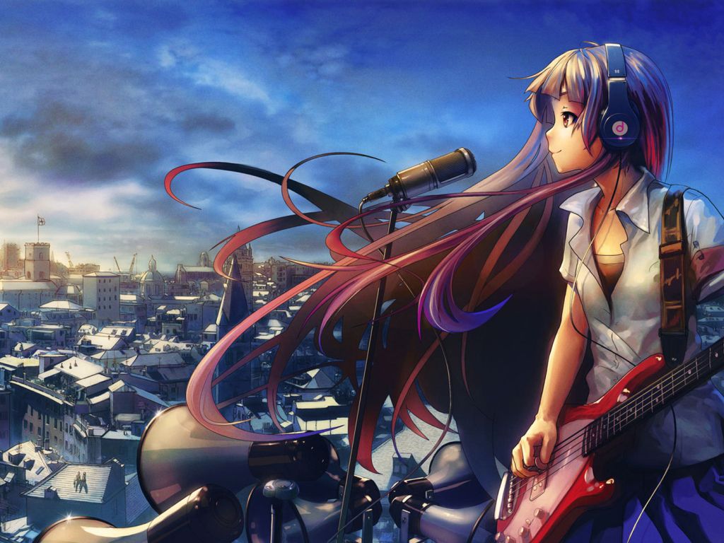 Anime Girl With Guitar Full Hd wallpaper