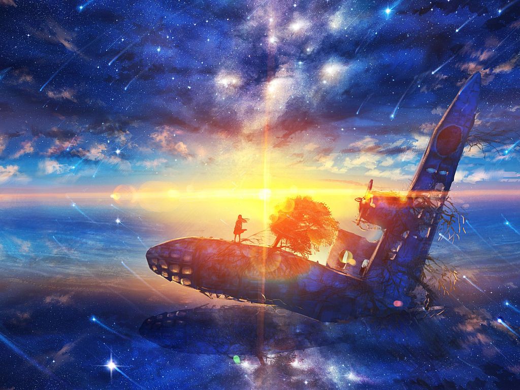 Anime Sunrise in Space wallpaper