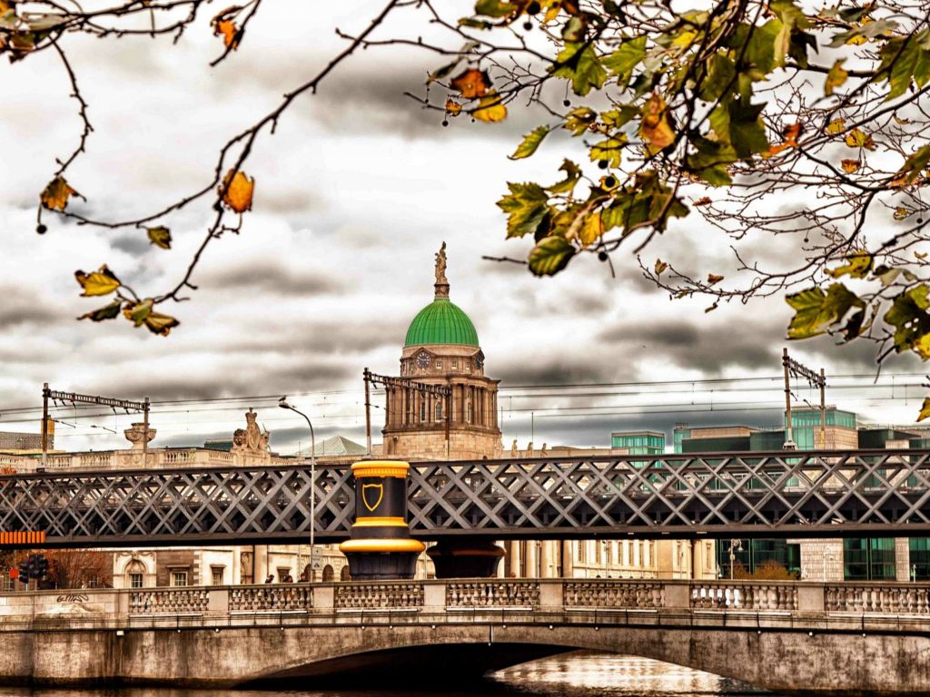 Autumn Tress Bridge Dublin Ireland wallpaper