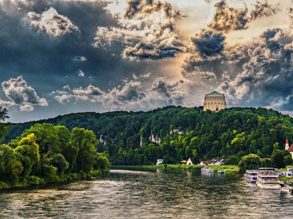 Bavaria River Trees Sky wallpaper
