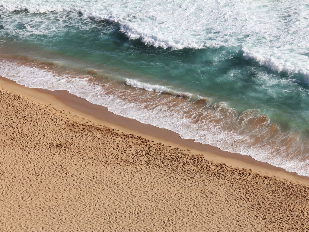 Beach Brown Cyan Green Sand Sea Waves wallpaper
