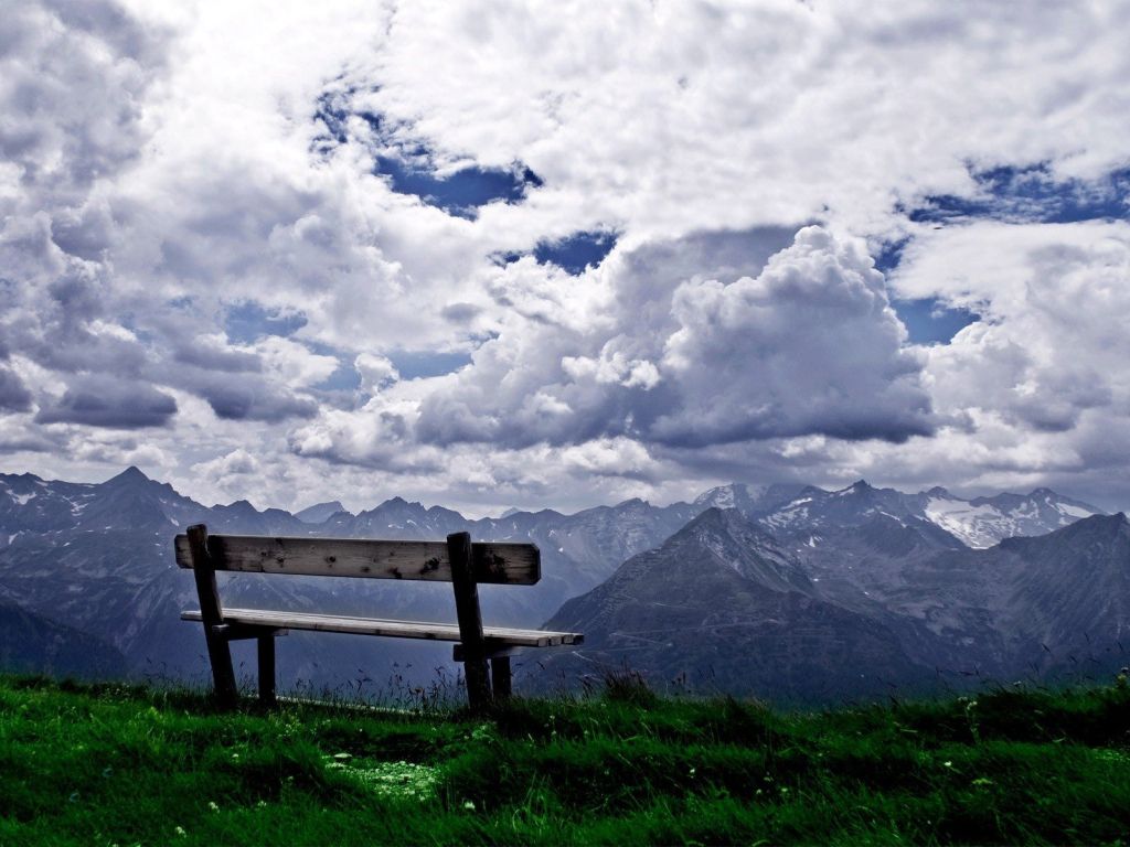 Bench Overlooking The Mountains wallpaper