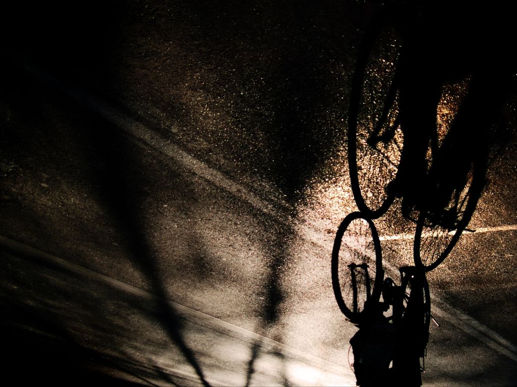 Bicycles Black Night Roads Shadows Winter Yellow wallpaper