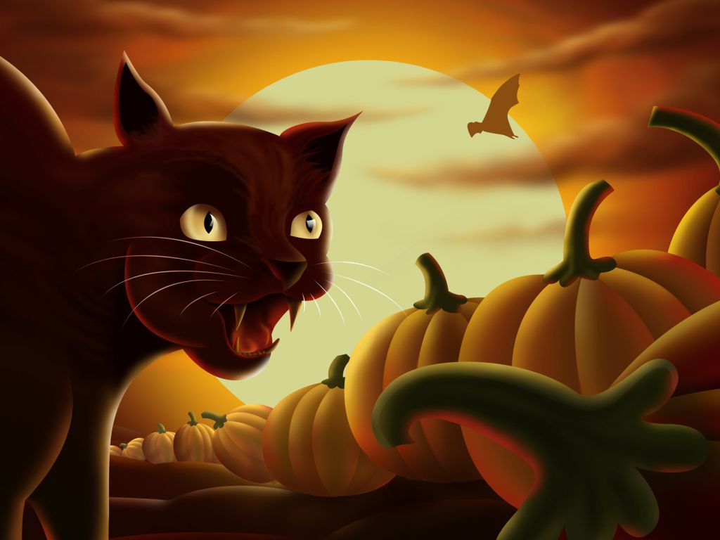 Black Cat on Halloween Night wallpaper