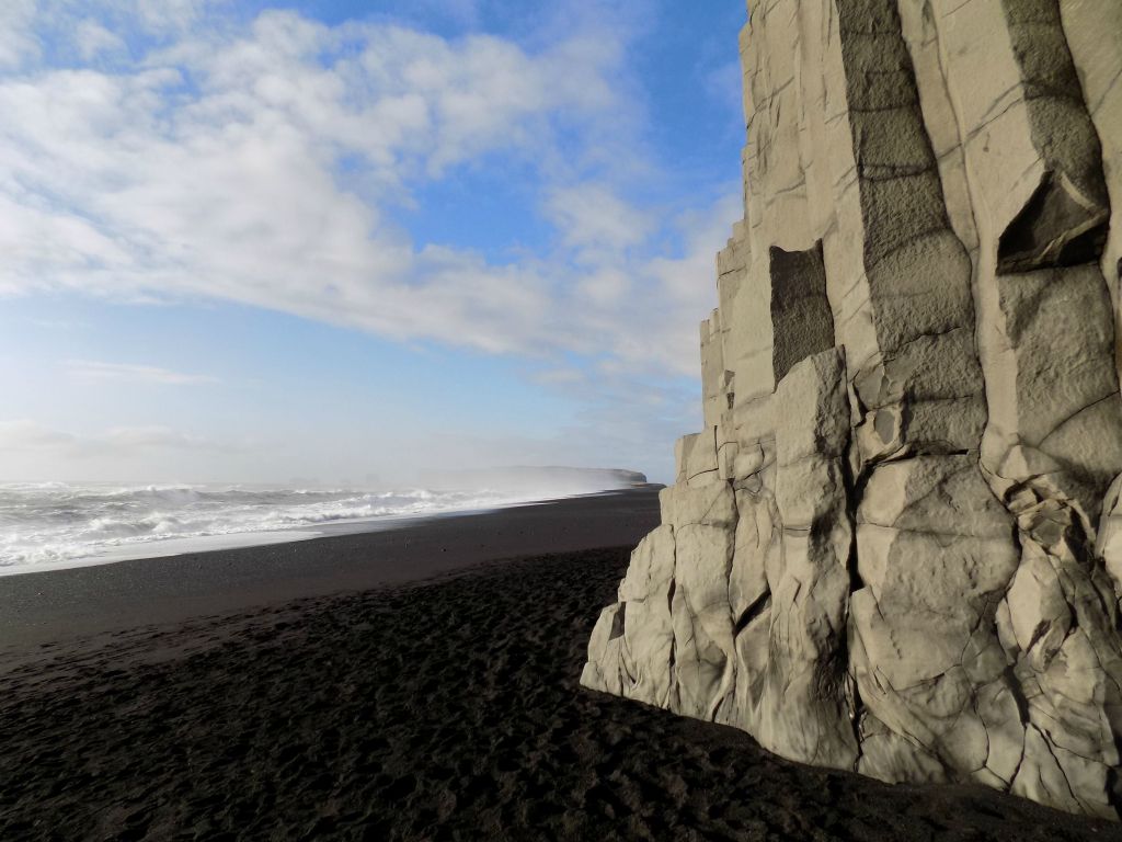 Black Sand Basalt Columns and the Atlantic Ocean at Reynisfjara Beach Iceland wallpaper