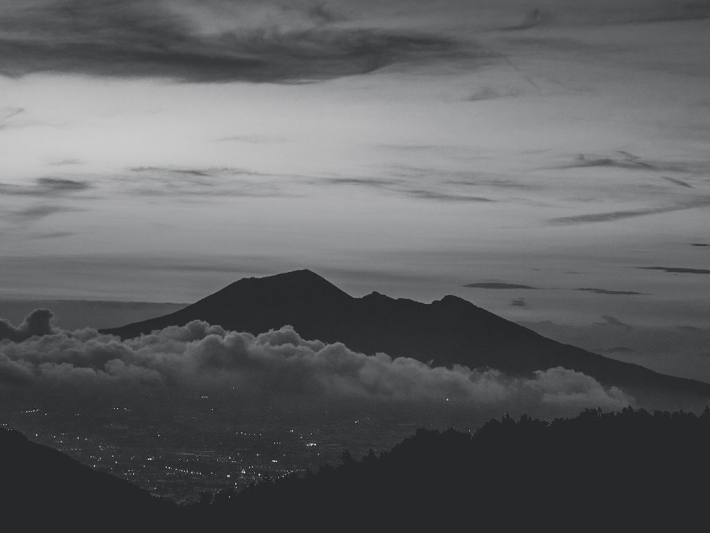 Black and white Clouds Sunset Volcano wallpaper
