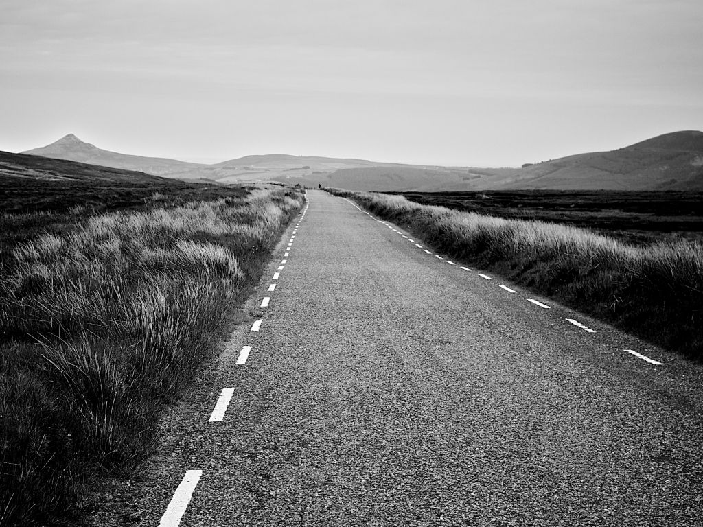 Black and white Grass Landscapes Mountains Roads wallpaper