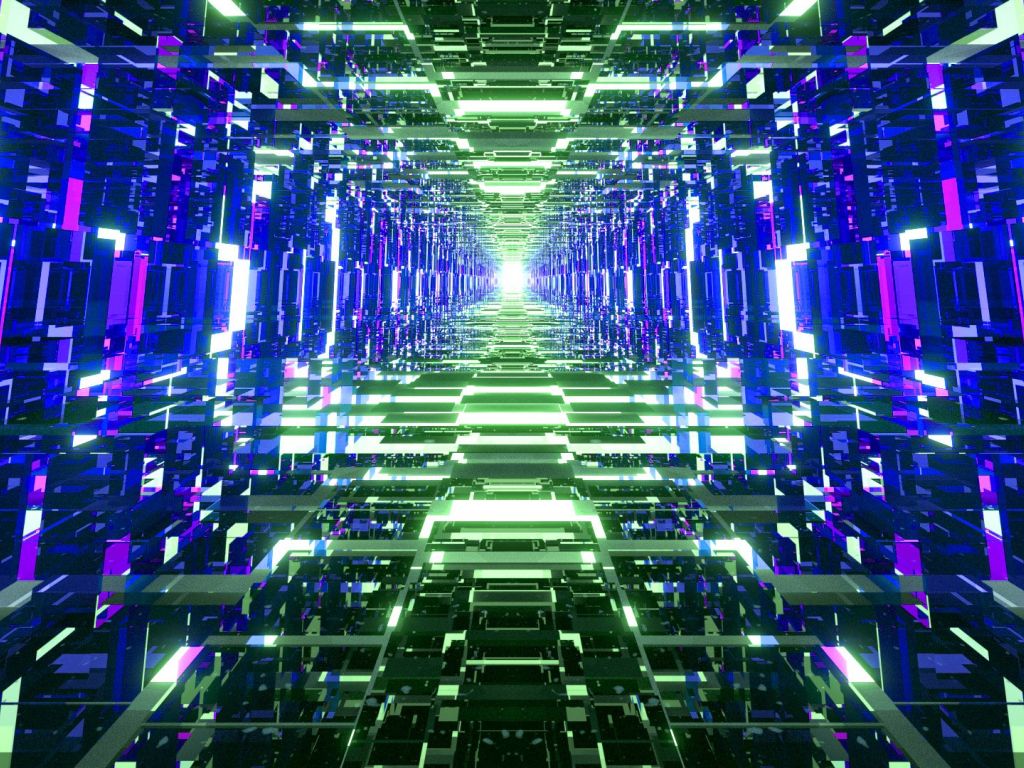 Blue and Green Mirrored Tunnel wallpaper