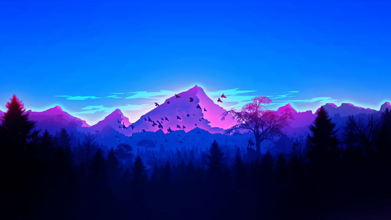 Blue Minimalist Mountain Range Wallpaper In 1366x768 Resolution