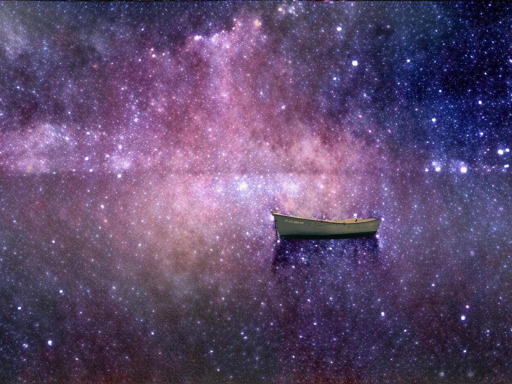 Boat Sitting On An Ocean Of Stars wallpaper