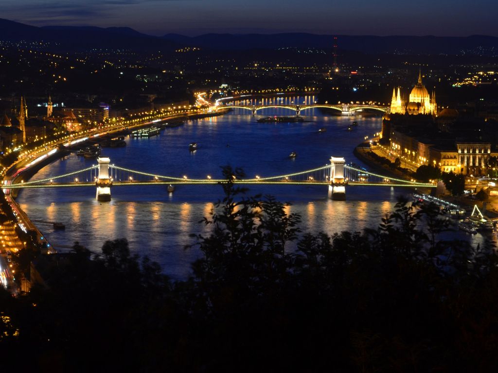 Budapest and the Blue Danube at Night wallpaper