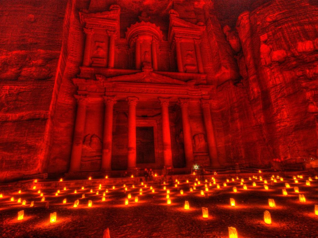 Candles in Front of Al Khazneh in Petra Jordan wallpaper