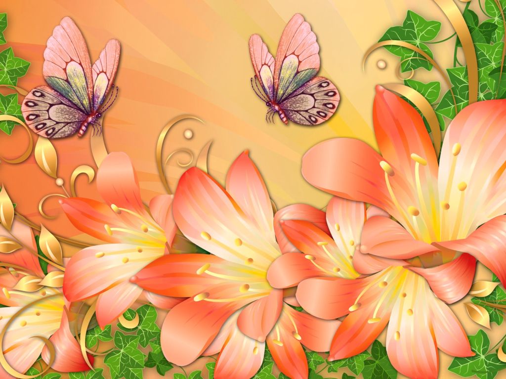 Cartoon Flowers and Butterflies wallpaper