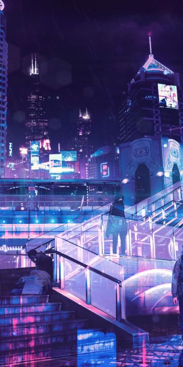 Cyberpunk neon city night. Futuristic city scene in a style of pixel art.  Backdrop. Wallpaper. Retro future 3D illustration. Urban scene. Stock  Illustration | Adobe Stock