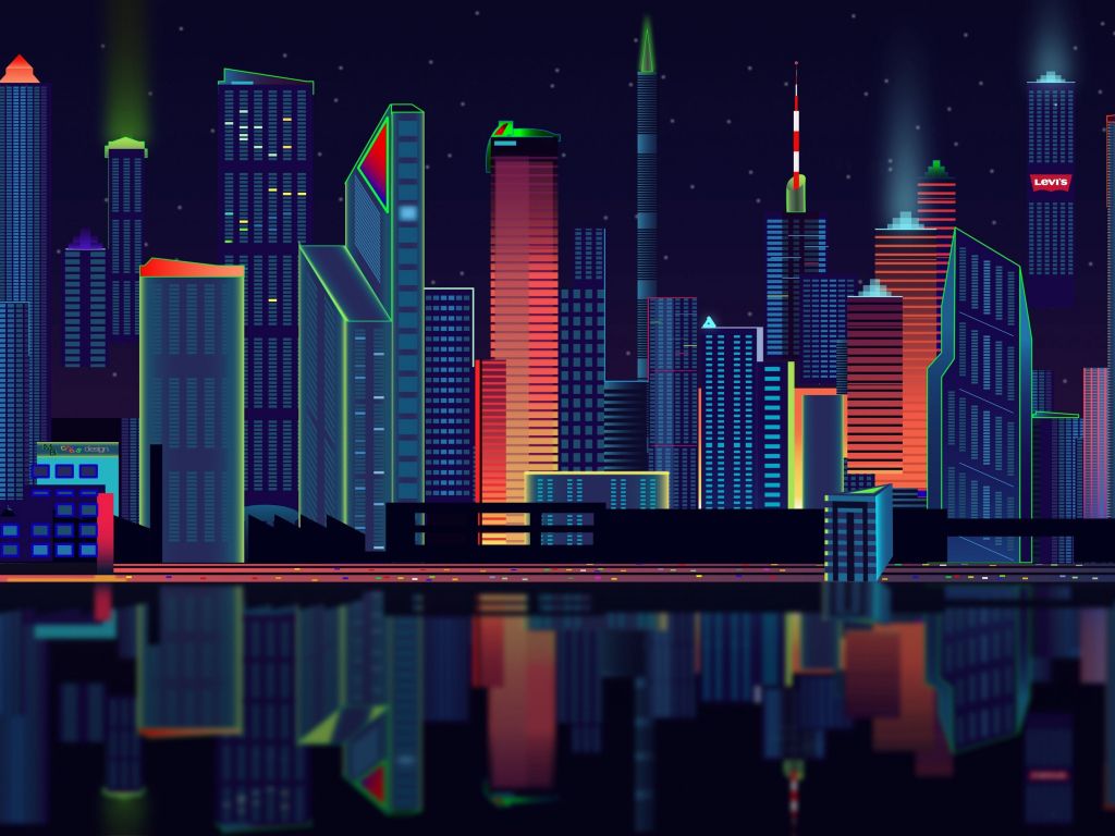2D City Vector Panorama wallpaper