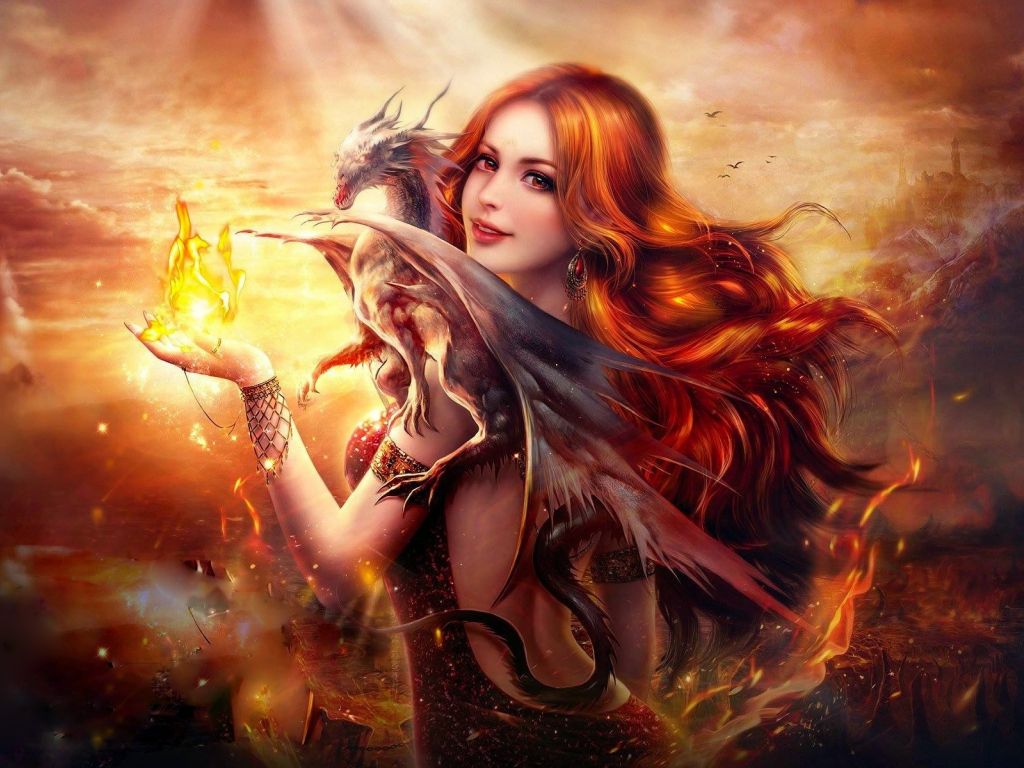 Dragon Fire Fantasy Girl wallpaper