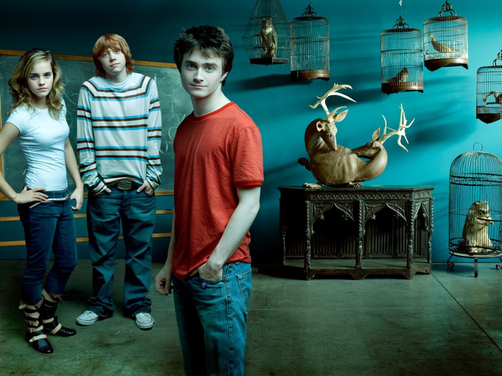 Emma Watson With Harry Potter Movie Crew HD Wide wallpaper