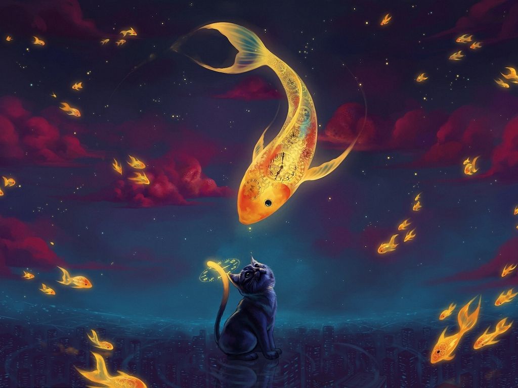 Fantasy Fish and Cat wallpaper