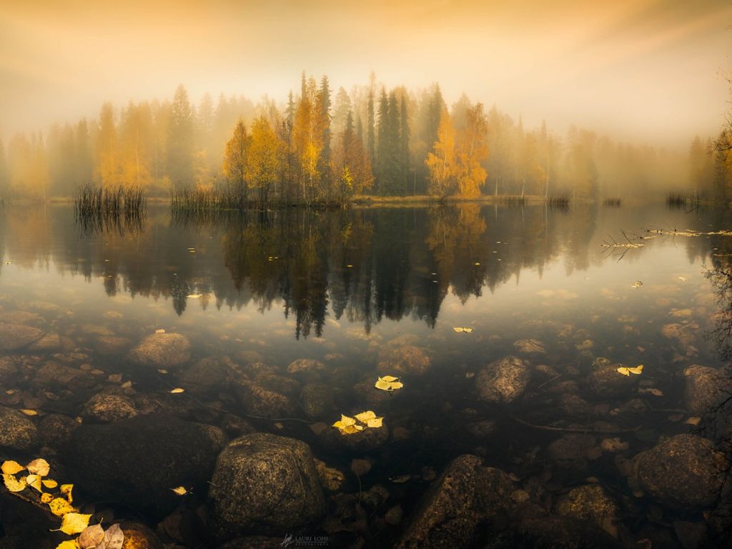 Foggy Lake in Finland wallpaper