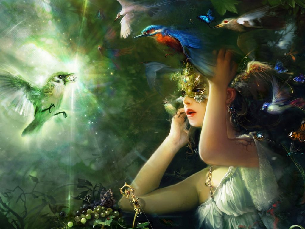 Forest Fairy and a Hummingbird wallpaper