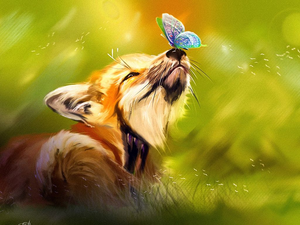 Fox and Butterfly wallpaper
