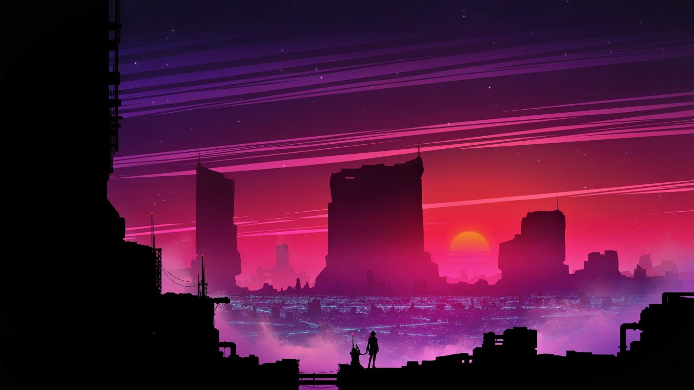 Futuristic City Sunset Wallpaper In 1366x768 Resolution