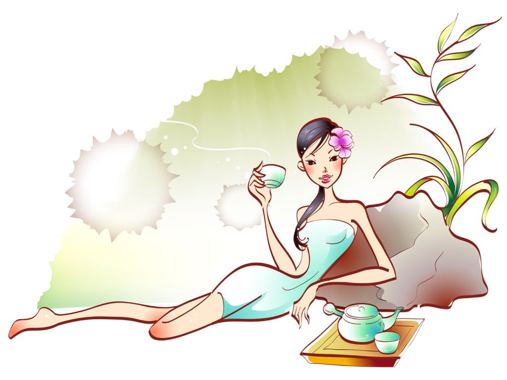 Girl Having Tea wallpaper