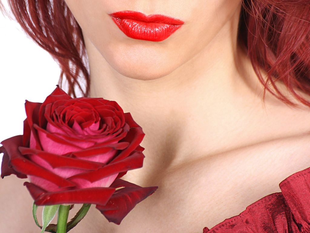 Girl With Red Rose wallpaper