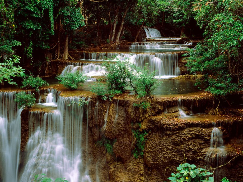 Green Cascade Waterfall Green Forest wallpaper