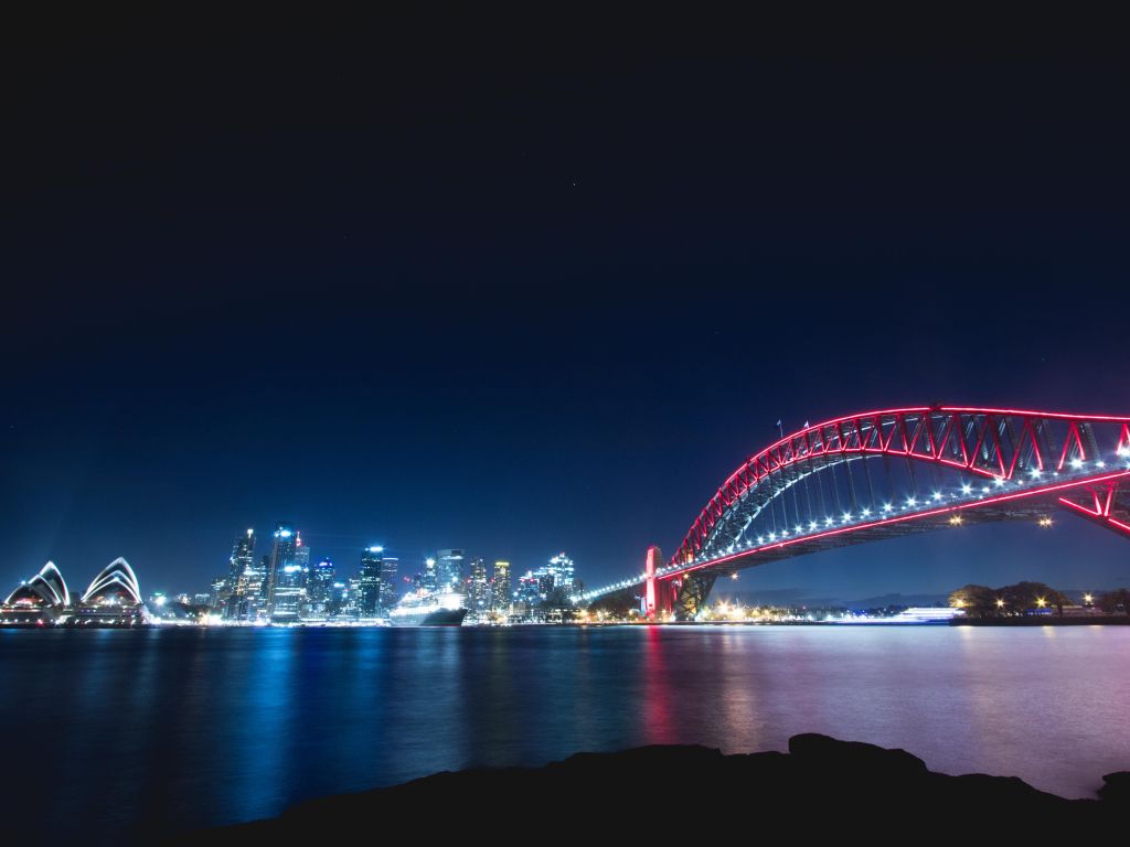 Habour Bridge and Sydney Opera House by Night wallpaper