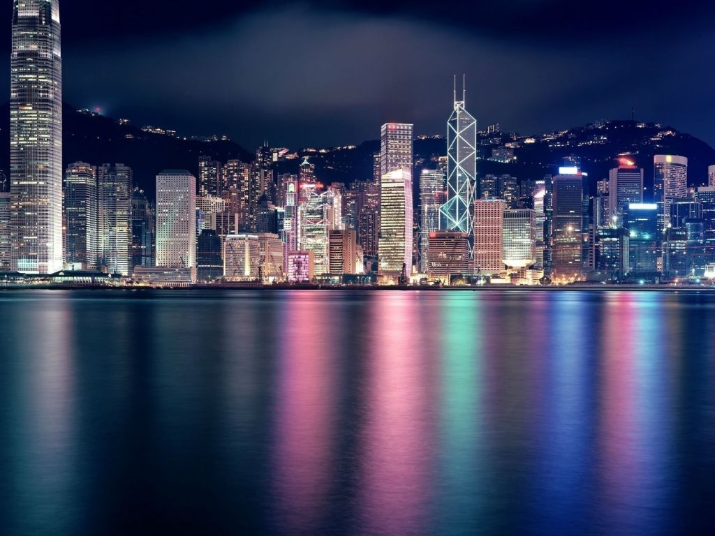 Hong Kong Lights Reflecting in The Water wallpaper