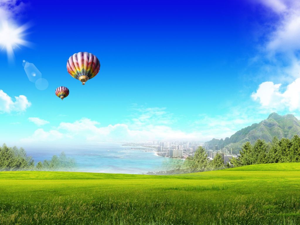 Hot Air Balloons Over the Meadow wallpaper
