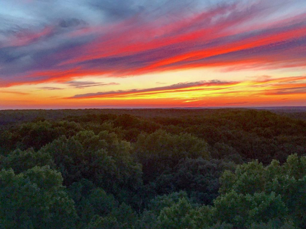 Incredible Sunset From Hickory Ridge Lookout Tower in the Charles Deem Wilderness Indiana USA wallpaper