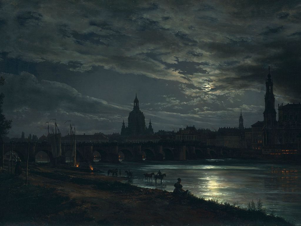 Johan Christian Dahl View of Dresden by Moonlight wallpaper