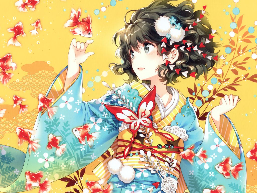 Kimono Anime Girl 4K wallpaper
