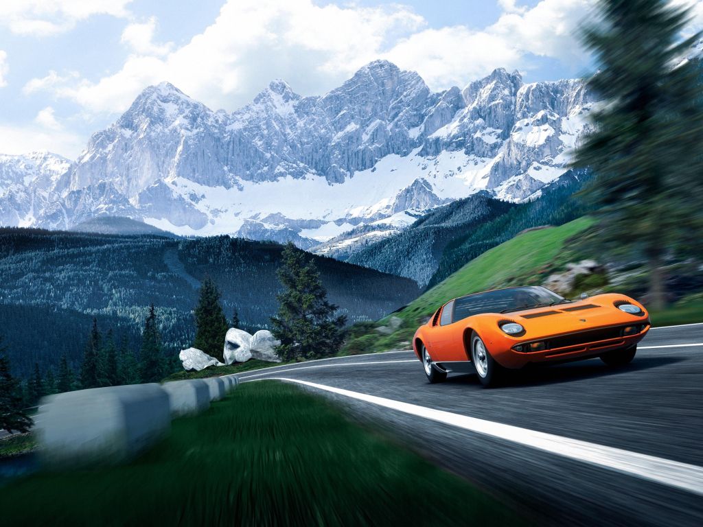 Lamborghini Miura on Mountain Road The Italian Job wallpaper