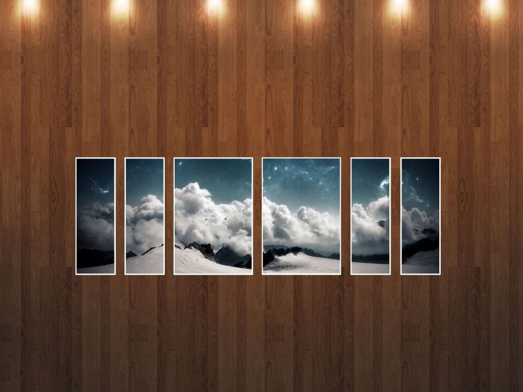 Landscape Pictures on a Wooden Wall wallpaper
