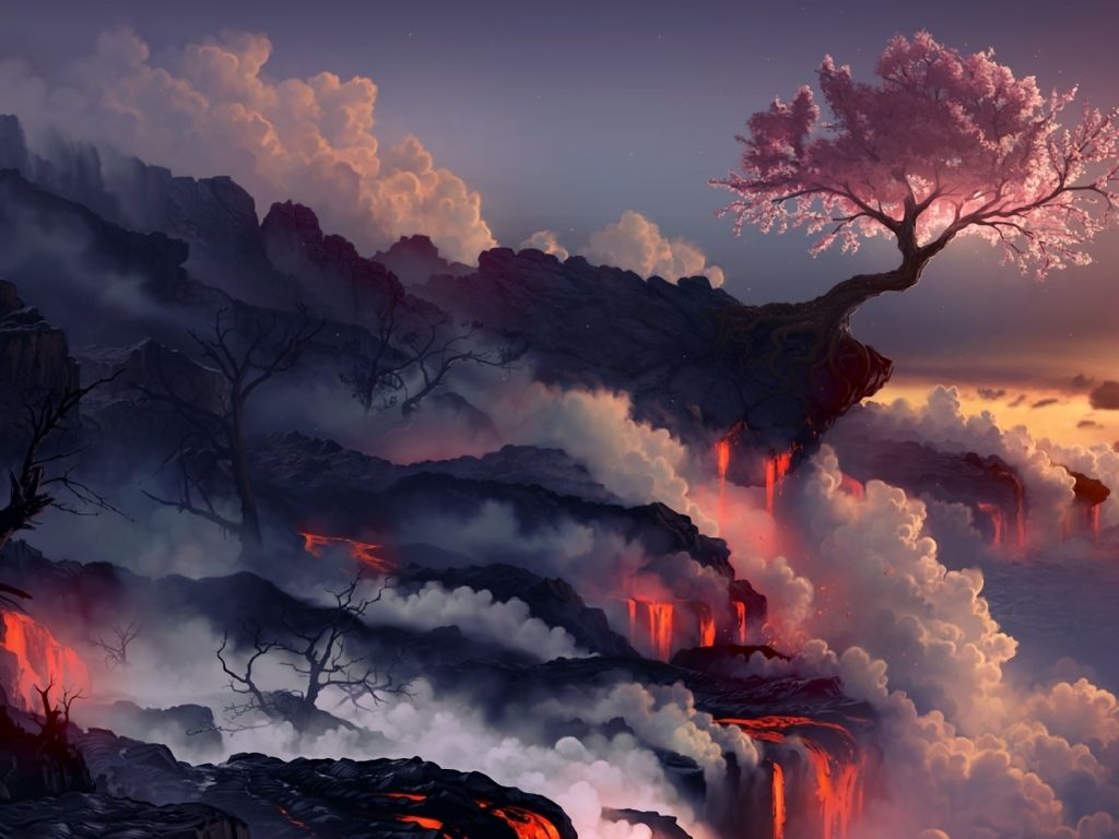 Lava With Cherry Tree wallpaper