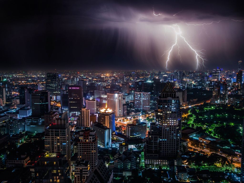 Lighting Storm at Night Over Bangkok Thailand wallpaper