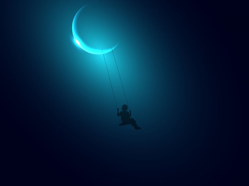 Little Girl Swinging on the Moon wallpaper