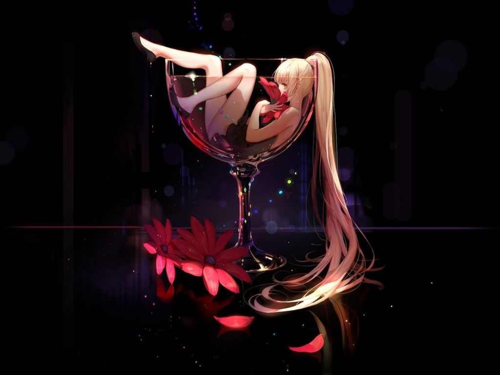 Long Haired Girl in a Wineglass wallpaper