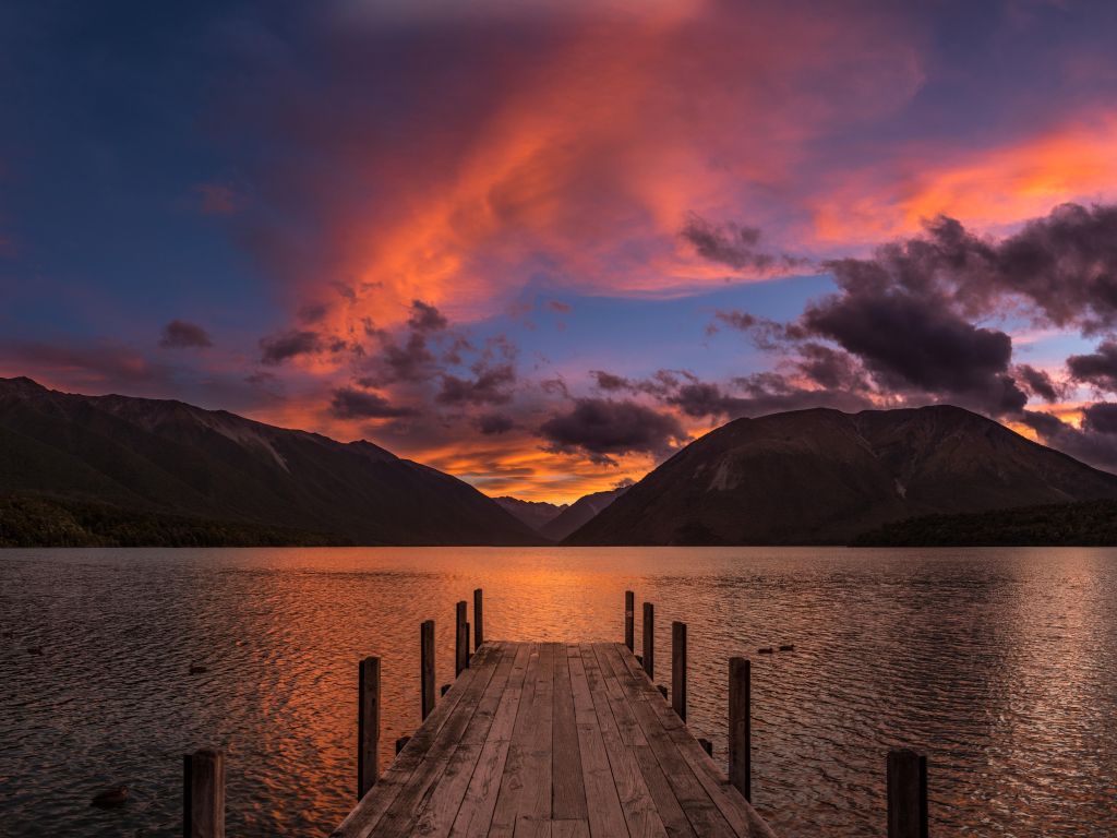 Magical Sunset at Lake Rotoiti New Zealand wallpaper