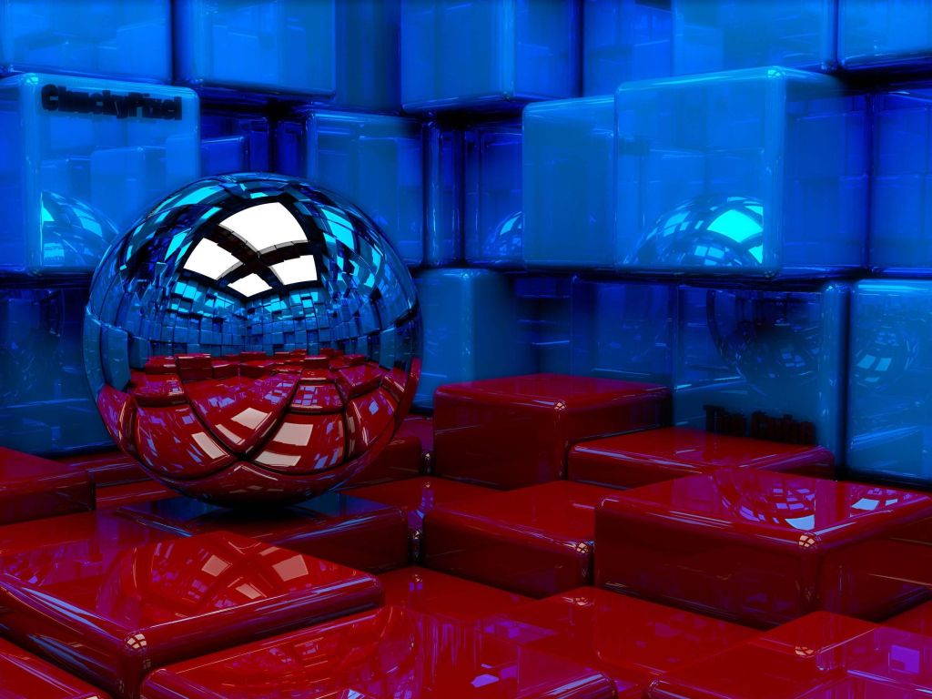 Metallic Sphere Reflecting The Cube Room wallpaper